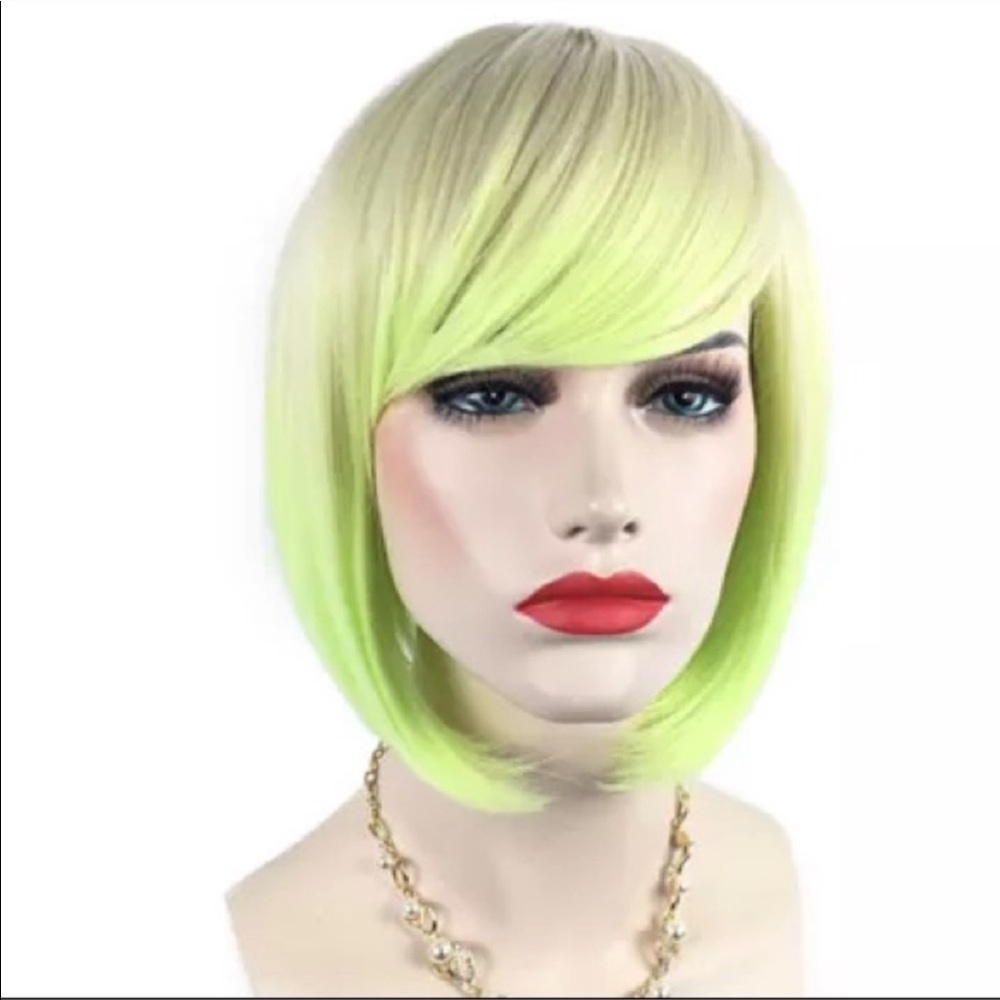 Blonde and neon bob with bangs wig